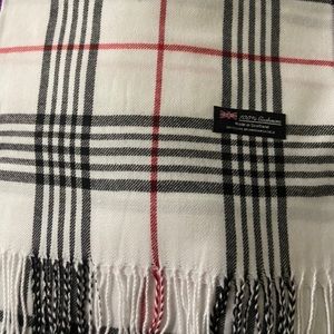 White Plaid Cashmere blended with Acrylic Scarf